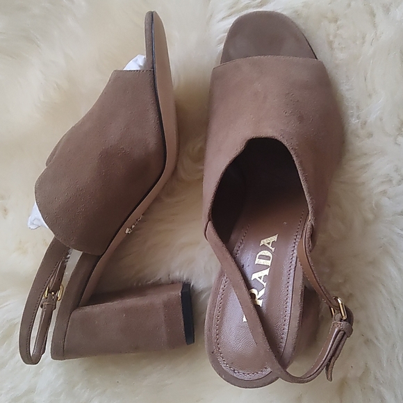 Prada Shield Suede Calzature Donna Camoscio Sling heels sz. 37/ 6.5 - Picture 12 of 16